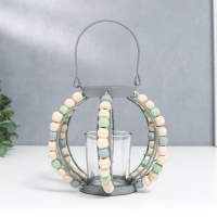 Подсвечник металл, стекло на 1 свечу "Фонарь. Бохо" серый 19х15,5х13 см