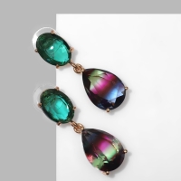 Серьги со стразами &laquo;Клео&raquo; капли, цветные в золоте