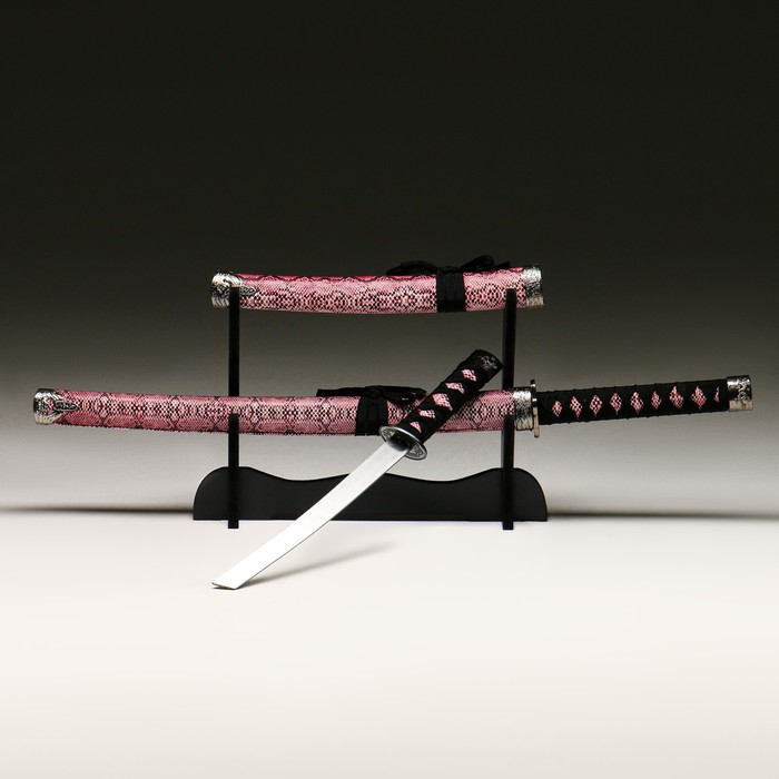 Сув. изделие катаны 2в1 на подставке, ножны кожзам, змея бордо 47/71см