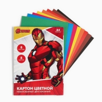 Картон цветной, А4, 8 листов, 8 цветов, немелованный, двусторонний, в папке, 220 г/м&sup2;, Мстители