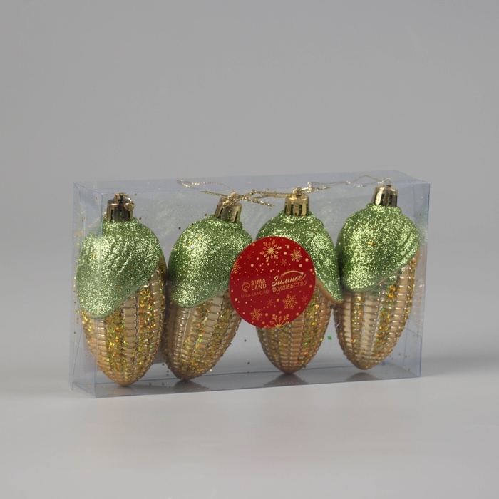 Украшение ёлочное "Кукуруза колор" (набор 4 шт) 10х4 см, жёлтый