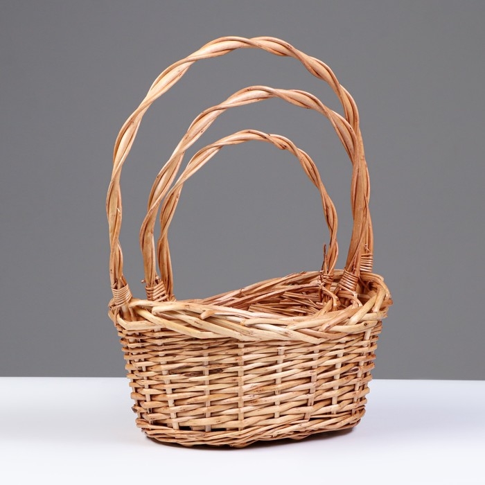 Набор плетеных корзин, 3 шт, 26х18х10/34, 21х15х8/30, 17х12х7/25 см, медовый