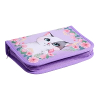 Пенал 1 секция 140 х 210 х 40 мм, откидной карман и косметичка, тканевый, Calligrata TOP Content "Котик в цветах" Пенал 1 секция 140 х 210 х 40 мм, откидной карман и косметичка, тканевый, Calligrata TOP Content "Котик в цветах"