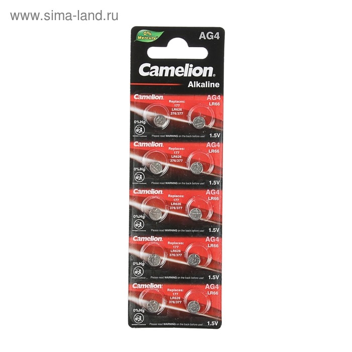 Батарейка алкалиновая Camelion Mercury Free, AG4 (377, LR626)-10BL, 1.5В, блистер, 10 шт. Батарейка алкалиновая Camelion Mercury Free, AG4 (377, LR626)-10BL, 1.5В, блистер, 10 шт.