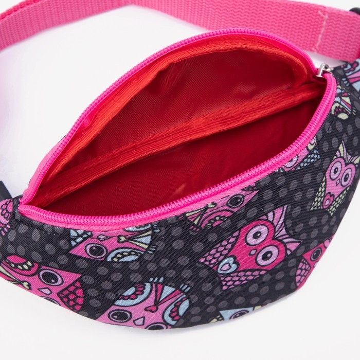 Сумка поясная детская на молнии, цвет чёрный/розовый Сумка поясная детская на молнии, цвет чёрный/розовый