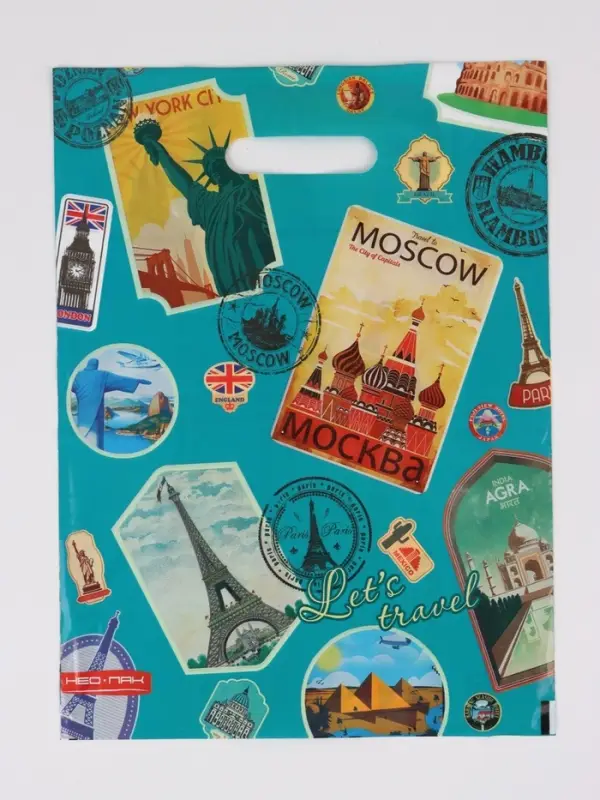 Пакет "Путешествие, полиэтиленовый с вырубной ручкой 30х40 см, 60 мкм