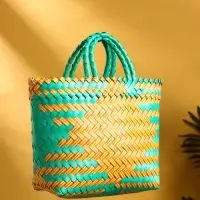 Сумка плетёная пластиковая 20х10х30 см, цв. бирюзовый-жёлтый