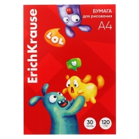 Бумага для рисования А4, 30 листов, ErichKrause Jolly Friends, блок 120 г/м&sup2;, 100% белизна, картонная папка