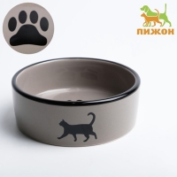 Миска керамическая "След с кошкой" 300 мл  12,5 x 4,5 cм, чёрно-серая
