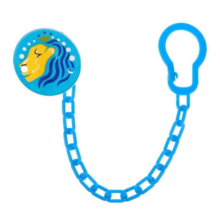 Держатель для соски - пустышки &laquo;Лев&raquo;, на цепочке, цвет голубой