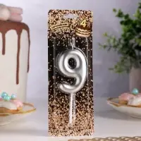 Свеча в торт &laquo;Европейская&raquo;, цифра 9, 6 см, серебро