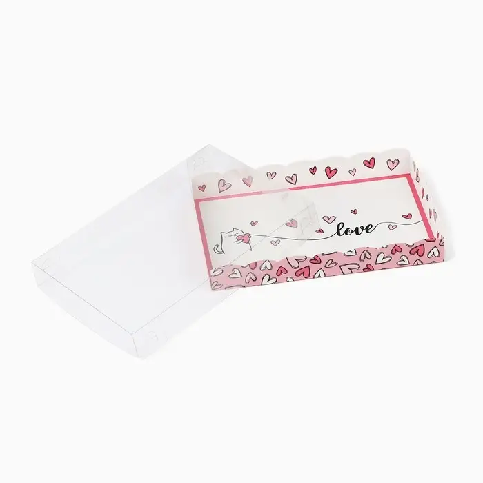 Коробка для кондитерских изделий с пластиковой крышкой &laquo;Сердца&raquo;, 22 х 15 х 3 см