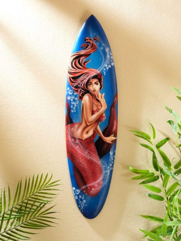 Панно "Доска для сёрфа "Русалка" дерево 80х21 см