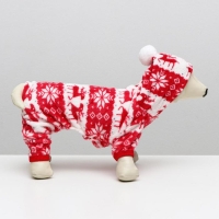 Комбинезон "Олени" с капюшоном, размер S (ДС 25 см, ОГ 35 см, ОШ 25 см), красный Комбинезон "Олени" с капюшоном, размер S (ДС 25 см, ОГ 35 см, ОШ 25 см), красный