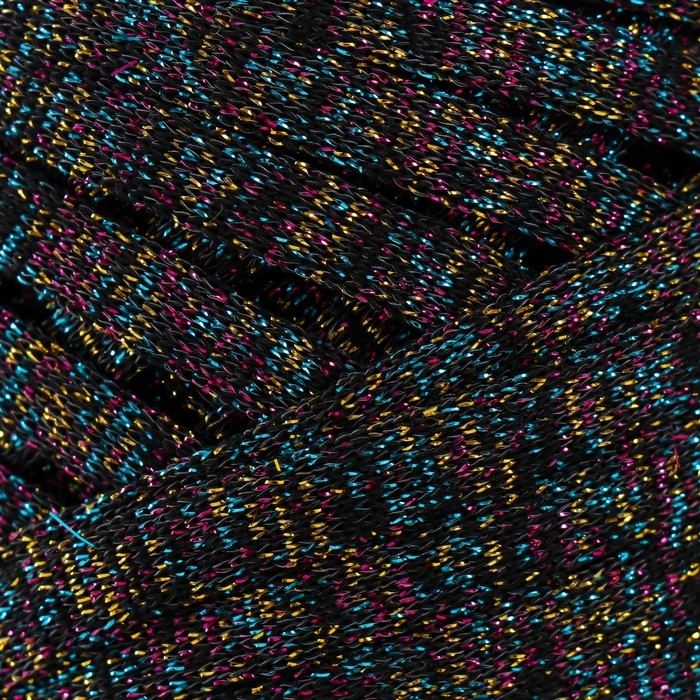 Трикотажная пряжа "Риббон" с люрексом 85м/170&plusmn;5 гр (Черный, люрекс: Радуга)