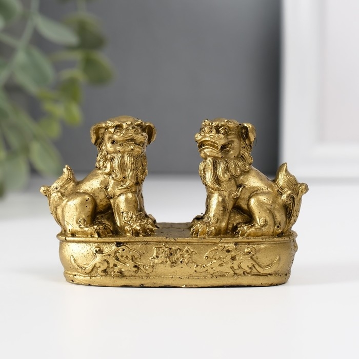Нэцкэ полистоун Нэцкэ полистоун "Небесные львы (собаки Фу)" бронза 2,8х8,2х5 см