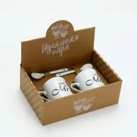 Кружки керамические парные &laquo;Мистер и Миссис&raquo;, 2 шт. по 180 мл., ложка 2 шт.