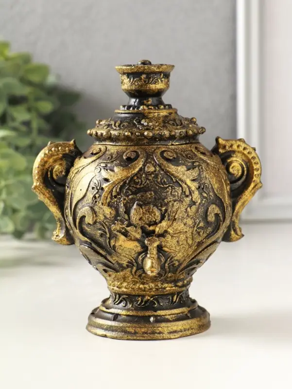 Шкатулка для украшений &laquo;Самовар&raquo; 10&times;12&times;8 см, гипс, состаренное золото