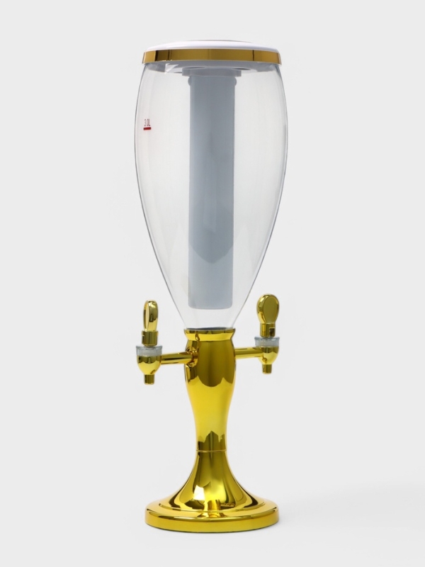 Башня пивная VaviloneDouble, 3 л, ёмкость для льда, подсветка, пластик, золотистая