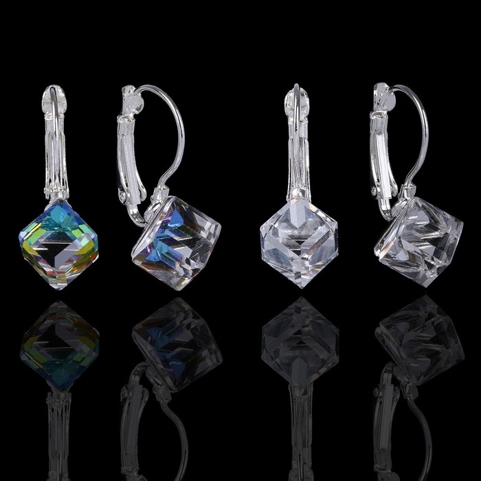 Серьги со стразами &laquo;Радужный день&raquo; кубик, цвет МИКС