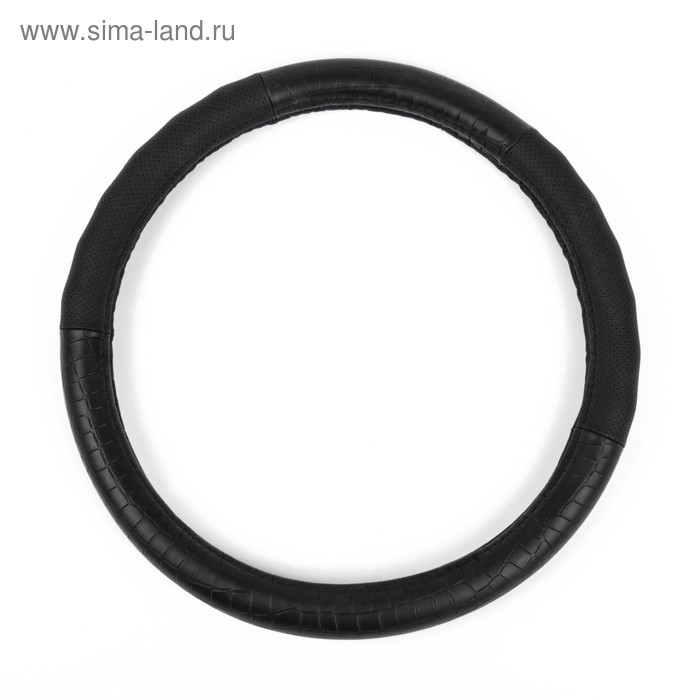 Оплетка на руль AVS GL-940M-B, натуральная кожа, размер M, черный