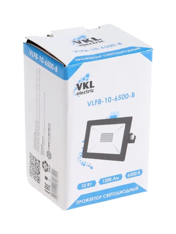 Прожектор светодиодный VKL electric, 10 Вт, 1200 Лм, 6500К, IP65, 220V черный, свеч. хол. бел. 10981