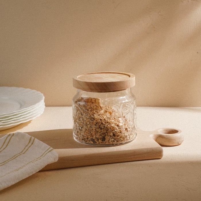 Банка стеклянная для хранения сыпучих продуктов SL Home «Валенсия», 1 л, 12×11,5 см, с деревянной крышкой Банка стеклянная для хранения сыпучих продуктов SL Home «Валенсия», 1 л, 12×11,5 см, с деревянной крышкой