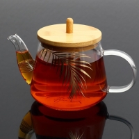 Чайник стеклянный заварочный с бамбуковой крышкой &laquo;Тропики&raquo;, 600 мл