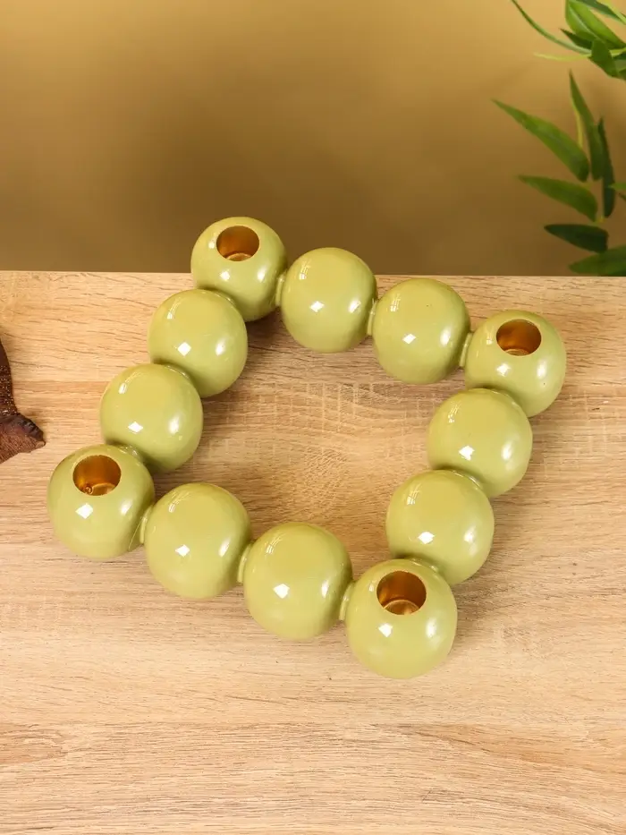 Подсвечник на 4 свечи &laquo;Бусы&raquo;, с 12 сферами, 20.5&times;20.5&times;5.5 см, оливковый