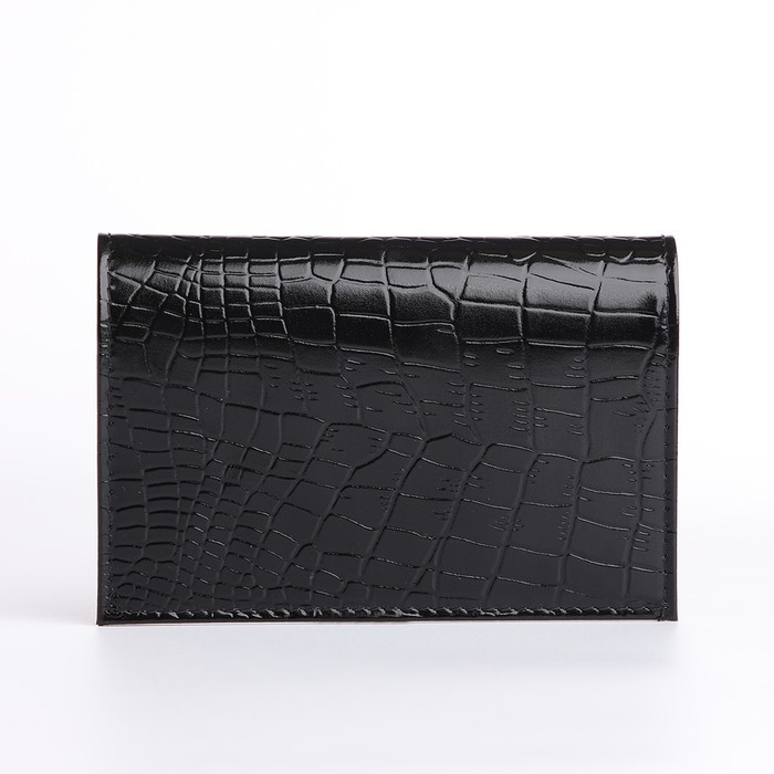 Обложка для паспорта, тиснение, крокодил, цвет чёрный