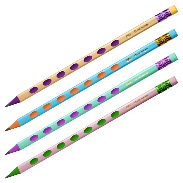 Карандаш чернографитный Berlingo Metallic Ergo, HB, трёхгранный, заточенный, ластик, пластик