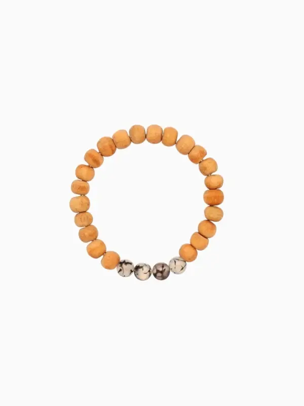 Браслет из сандалового дерева с агатом, длина 18 см, цв. чёрный