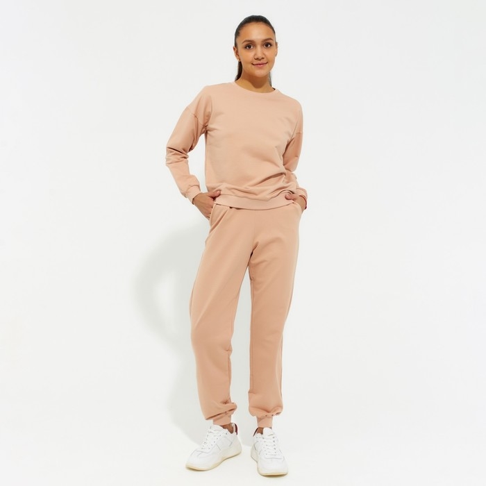 Костюм женский (свитшот, брюки) MINAKU: Casual Collection цвет бежевый, размер 48