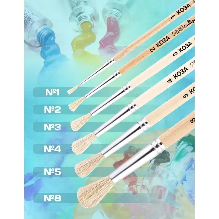 Кисть для рисования, Коза круглая №3 (диаметр обоймы 3 мм; длина волоса 16 мм), деревянная ручка Calligrata