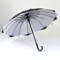 Зонт - трость полуавтоматический &laquo;Однотонный&raquo;, двухслойный, 16 спиц, R = 52/60 см, D = 120 см, цвет черно-белый