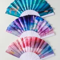 Веер пластик, текстиль "Олени" МИКС широкие лопасти 23 см