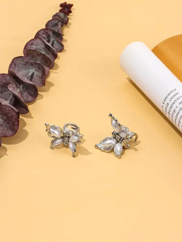 Краб для волос "Бабочки нежность" (набор 2 шт) 2,5 см, серебро