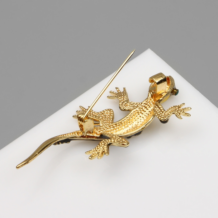 Брошь &laquo;Ящерица&raquo; дарк, цвет тёмно-зелёный в золоте