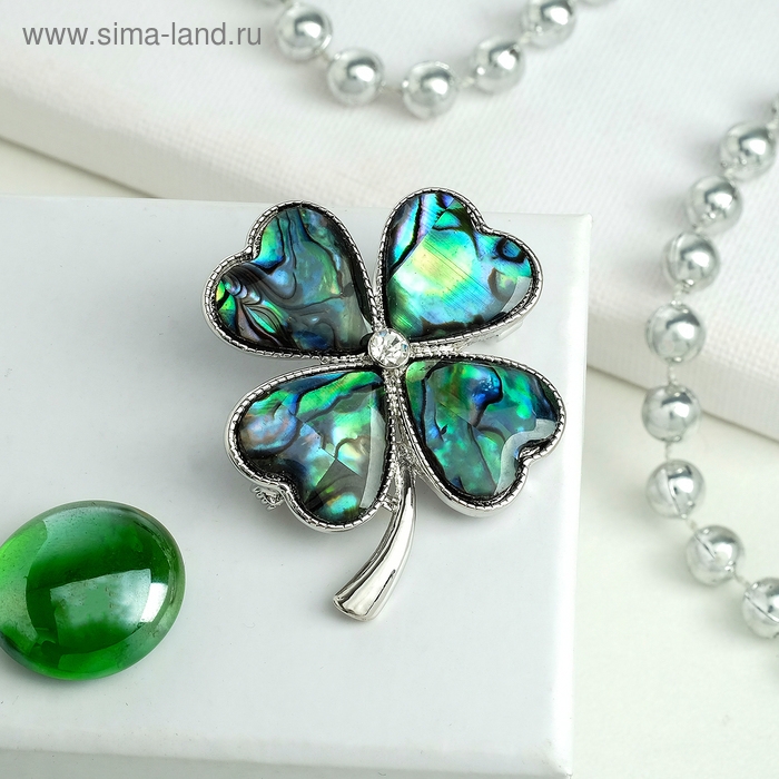 Брошь-кулон &laquo;Галиотис&raquo; клевер, цвет зелёный в серебре