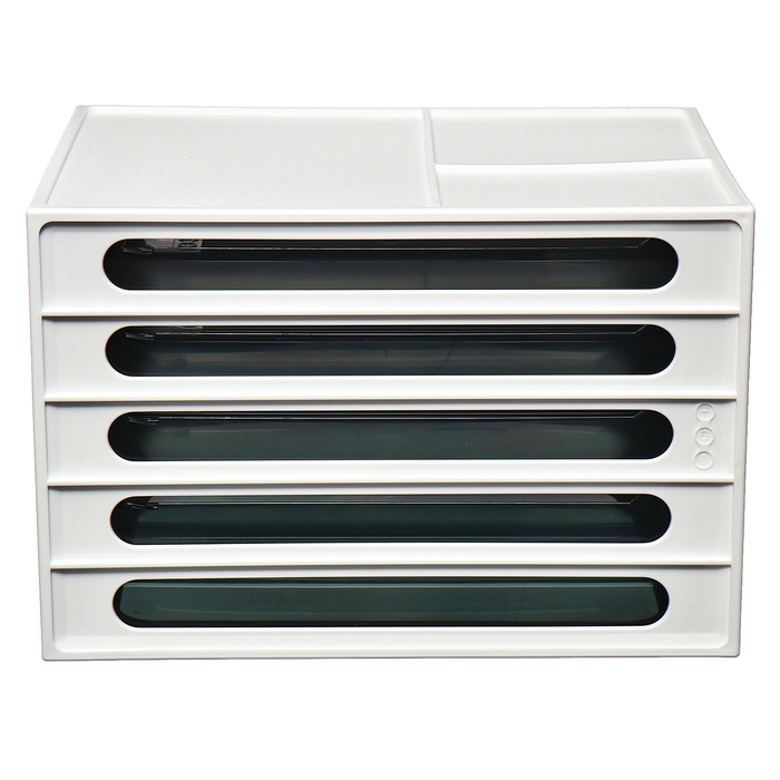 Файл-кабинет 4-секционный СТАММ, белый корпус, черные лотки