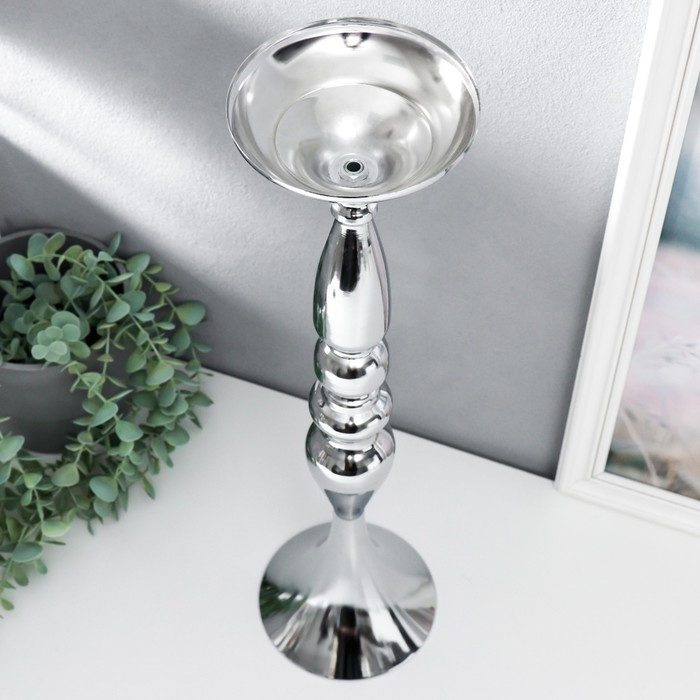 Подсвечник металл на 1 свечу "Изящный" серебристый 50х13х13 см