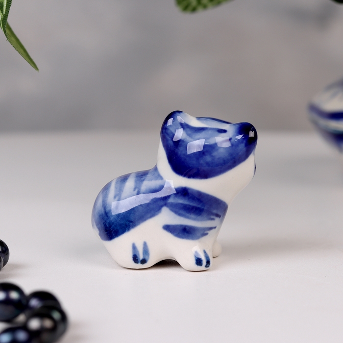 Сувенир гжель &laquo;Тигр&raquo;, бело-синий,керамика, малый,