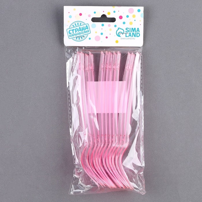 Вилки пластиковые, в наборе 12 шт., цвет розовый