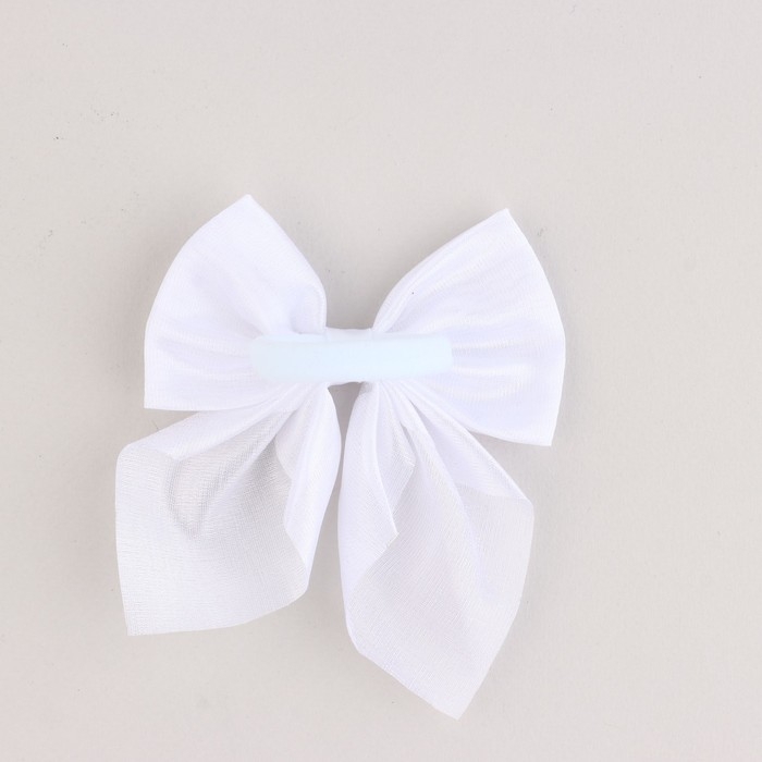 Бант для волос белый школьный &laquo;Котик&raquo; на резинке, 10х12 см