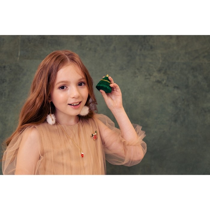 Новый год! Кулон &laquo;Варежка&raquo;, цвет красно-белый в золоте, 42 см