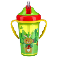 Поильник детский с силиконовой трубочкой, 300 мл., с ручками, цвет зеленый