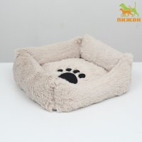 Лежак с подушкой, мех, сатин, периотек, 45 х 45 х 15 см, бежевый Лежак с подушкой, мех, сатин, периотек, 45 х 45 х 15 см, бежевый