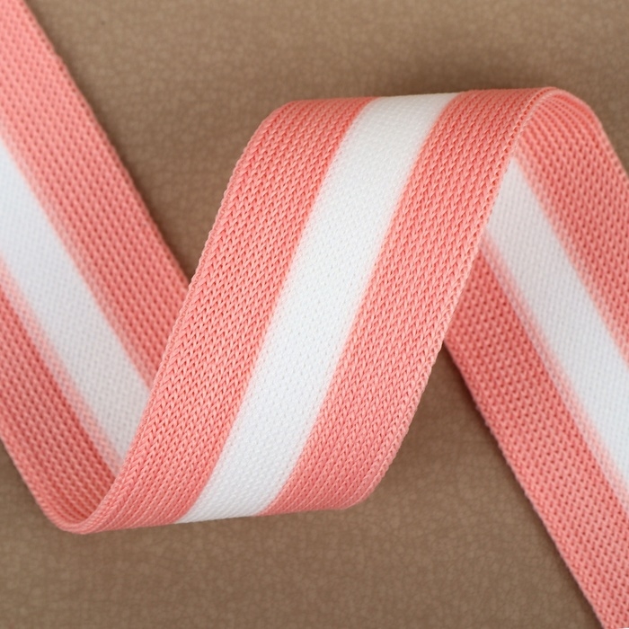 Тесьма трикотажная лампас 30 мм, 9,1 &plusmn; 0,5 м, цвет розовый/белый