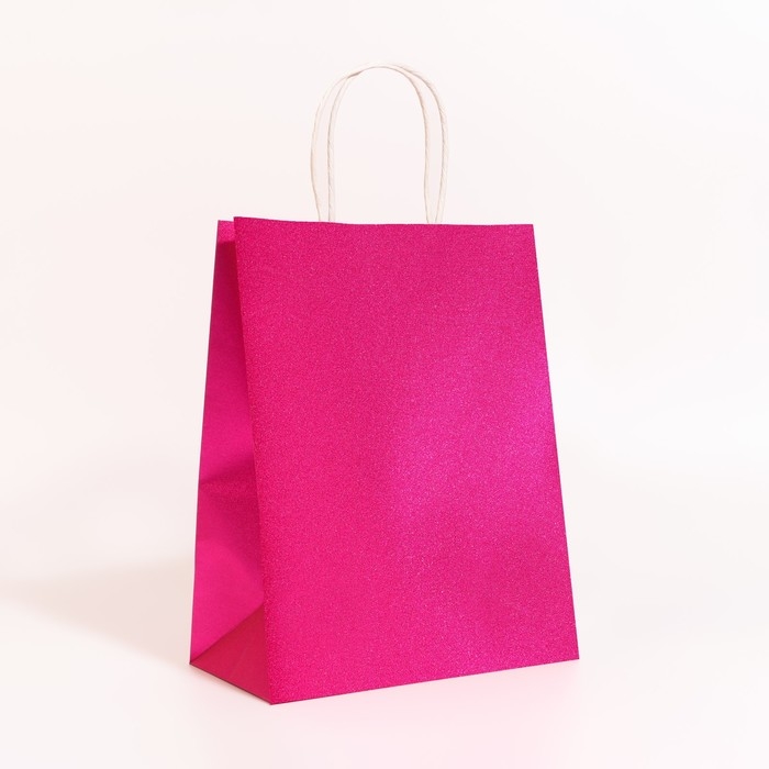 Пакет подарочный бумажный с глиттером розовый, 21 х 11 х 27 см