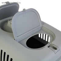 Переноска для животных с 2 люками и креплением для наплечного ремня 58х37х37, до 12 кг, серо-чёрная